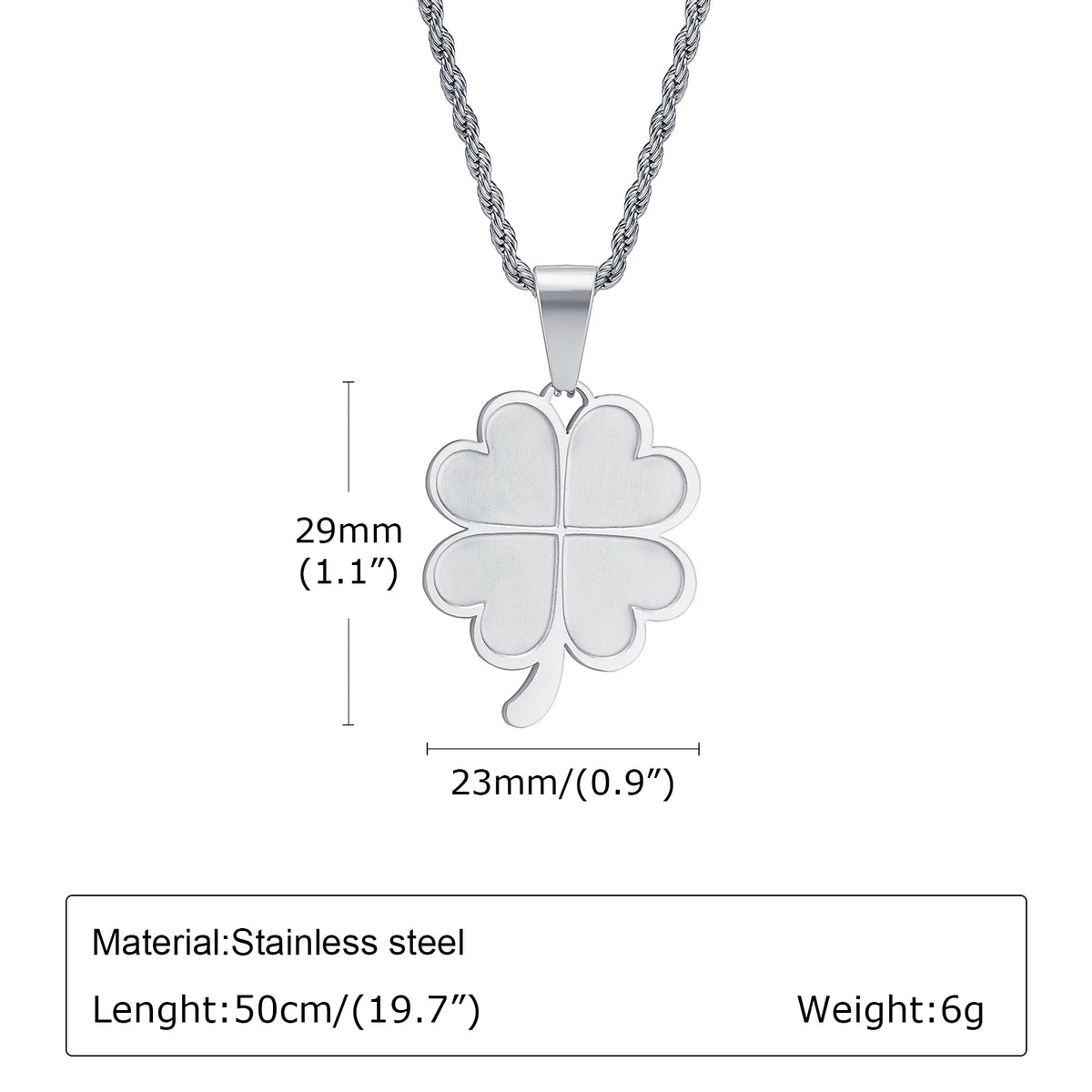 Lucky Leaf Necklaces for Men Boys,Stainless Steel Four Leaf Clover Pendant with 50cm/55cm/60cm Rope Chain,Blessing Gift