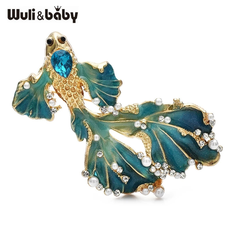 PENDRA Goldfin 3-Color Enamel Long-Tail Goldfish Brooch