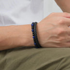 Stylish Leather Bracelet for Men Boys,Double Layers Natural Stone Tiger Eye Black Beaded Bracelet,Gift to Father Husband BBF