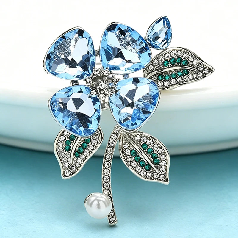 PENDRA Azure Crystal Floral Brooch