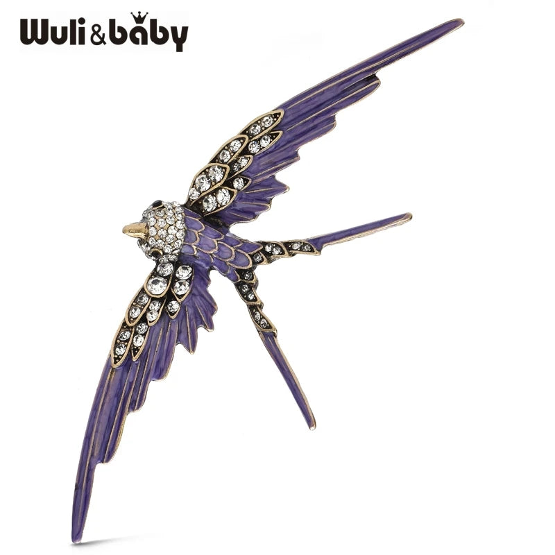 PENDRA Vintage Swallow Enamel Brooch