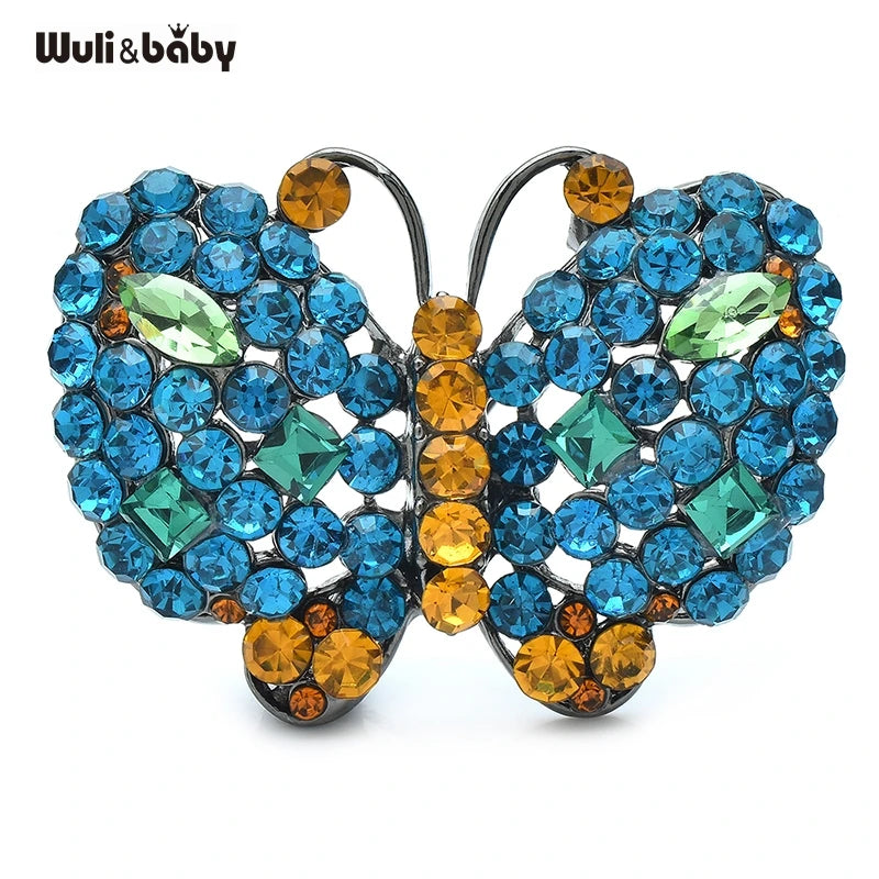 Wuli&baby Sparkling Butterfly Brooches For Women Unisex 2-color Lovely Rhinestone Insects Office Party Brooch Pins Gifts