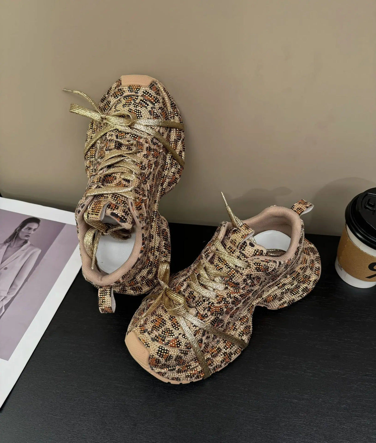 PENDRA Leopard Gold Diamond Shoes