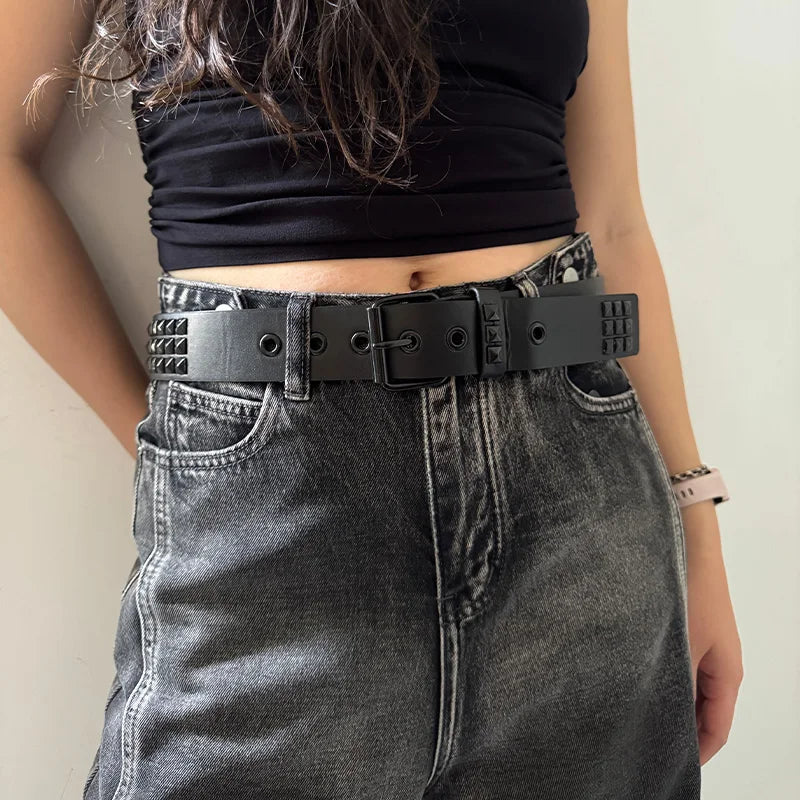 PENDRA Noraellea Rhinestone Black Pin Buckle Rivet Studded Belt