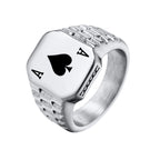 Mprainbow Mens Poker Spade Ace Rings Lucky Gift Jewelry, Waterproof Stainless Steel Simple Square Shaped Signet Statement Ring