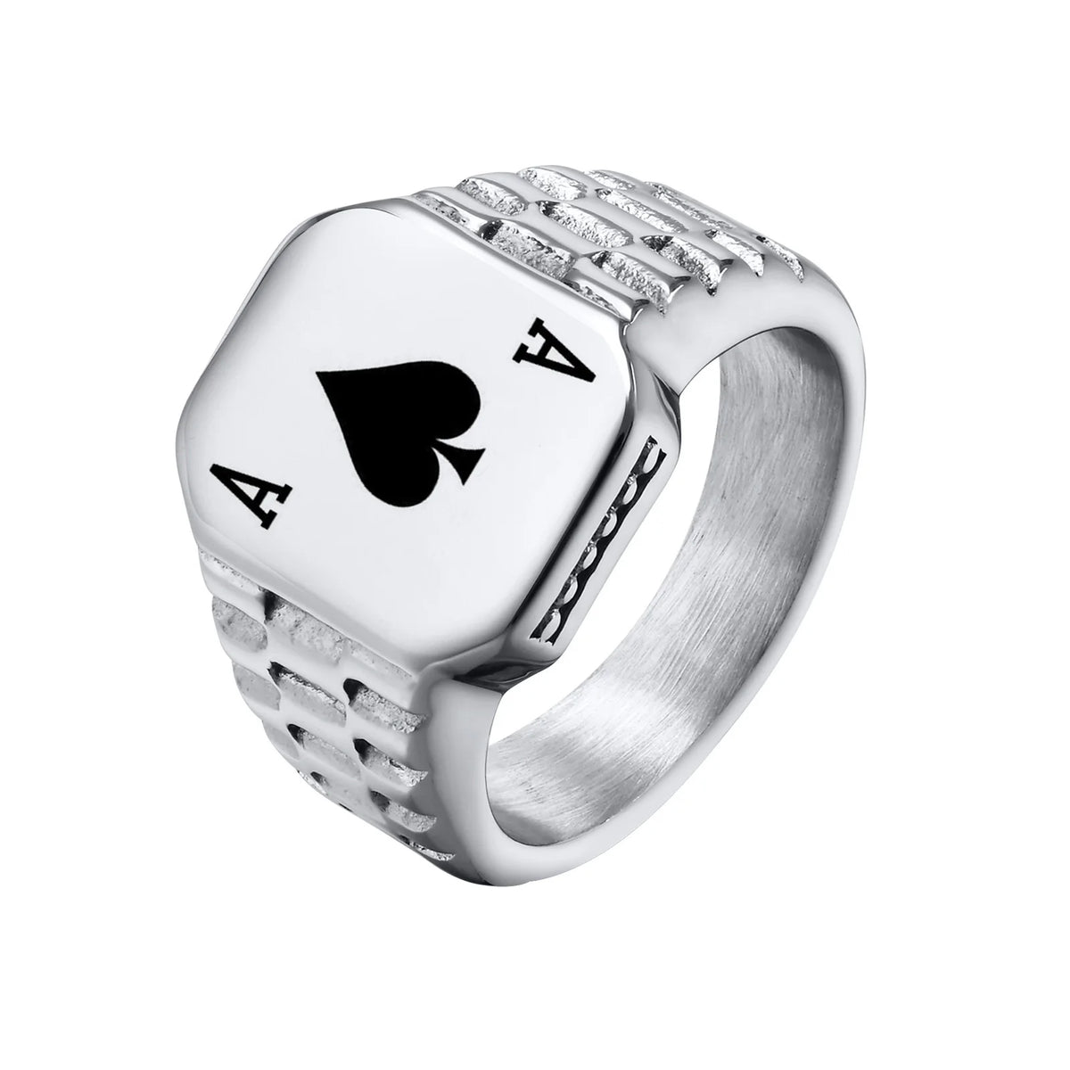 Mprainbow Mens Poker Spade Ace Rings Lucky Gift Jewelry, Waterproof Stainless Steel Simple Square Shaped Signet Statement Ring