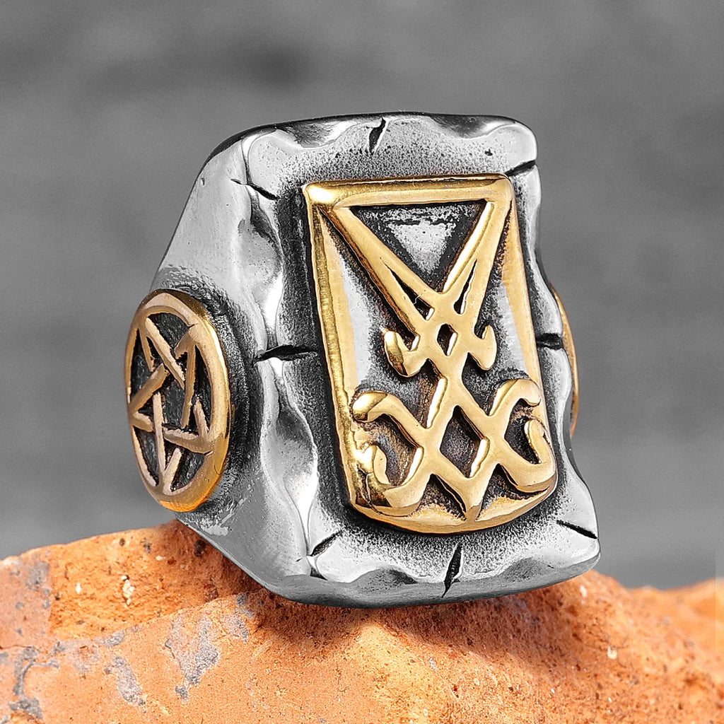 PENDRA Lucifer Satan Pentagram Steel Ring
