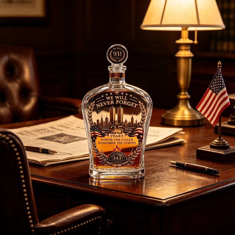 Patriotic 9/11 Memorial Glass Decanter 350mL 25th Anniversary Tribute Liquor Bottle Decorative Collectible Keepsake Gift
