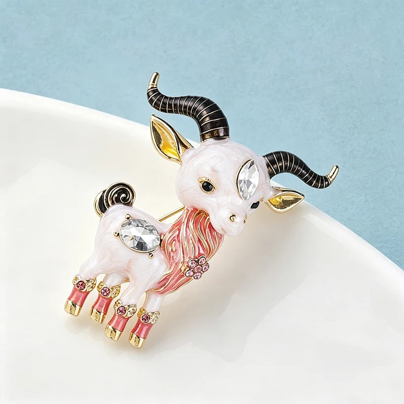 PENDRA Yearling Rhinestone Goat Brooch