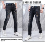 Original Brand Men's Clothing Autumn and Winter New Trend Letter Embroidered Jeans Men's Slim Fashion Korean Elastic Trousers