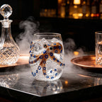 Novelty Octopus Shaped Whiskey Glass Clear Glass Tumbler with Blue Spot Marine Design for Bourbon Cocktail and Gift