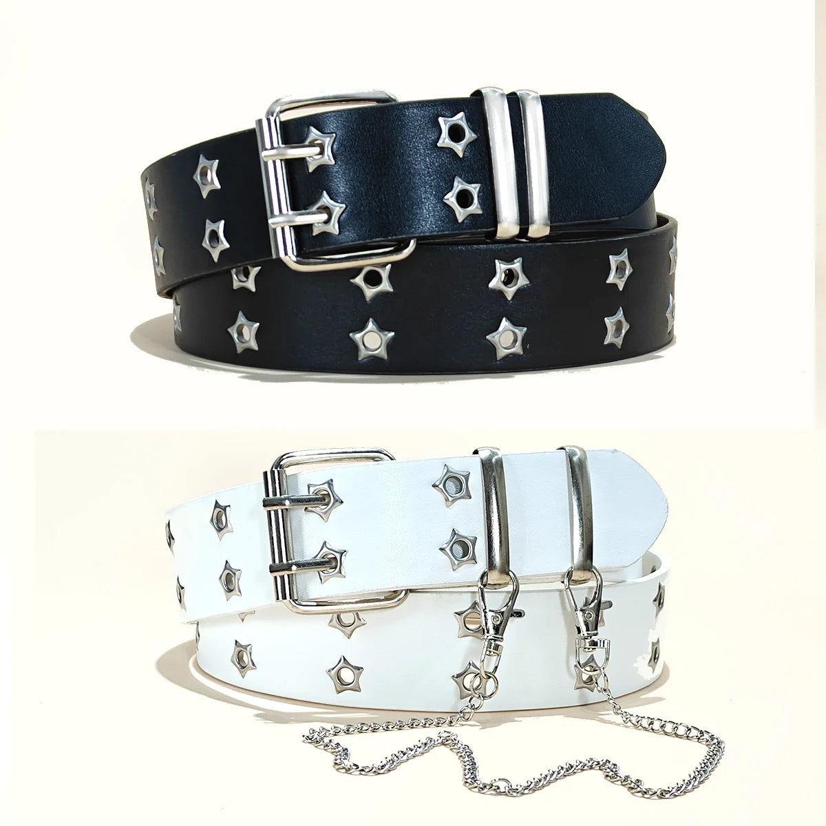 Star Eye Rivet Belt Gothic Style Double Pin Buckle Man/woman Fashion Casual Punk Style Pu Leather Waistband for Jeans Y2K Belt