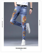 Spring Autumn Harajuku Fashion Art Craft Graphical Paintings 2000s Streetwear Male Slim Boyfriend Stylish Pants Denim Jeans Men