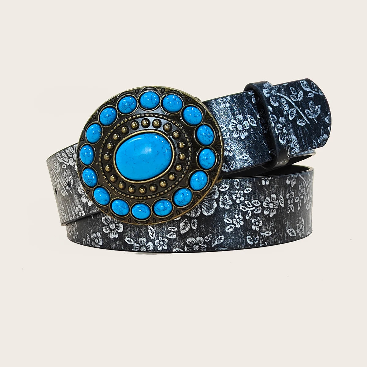 New Flora Pattern Men and Women's PU Leather Belt Casual Plus Size Jeans Waistband Luxury Desiner Fashion turquoise Belt Punk