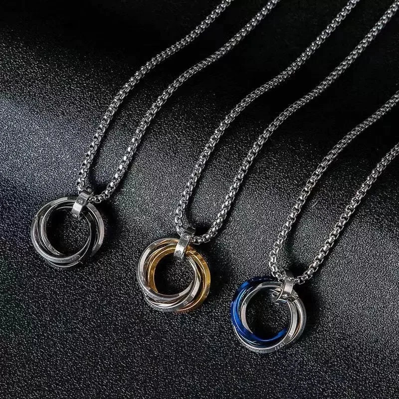 PENDRA Triad Titanium Steel Three-Ring Pendant Necklace