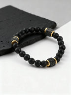 Mountain Stone Black Bead Bracelet for Men,8mm Black Agate Beaded Bracelet,Trendy Jewelry GIft