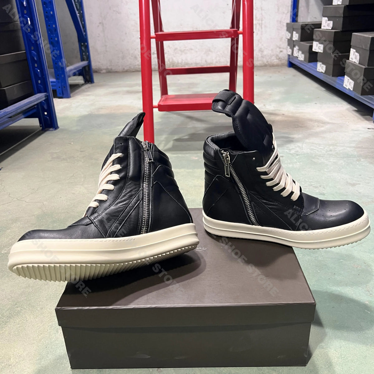 PENDRA Geobasket Classic Leather High-Top Zip Flat Ankle Boots