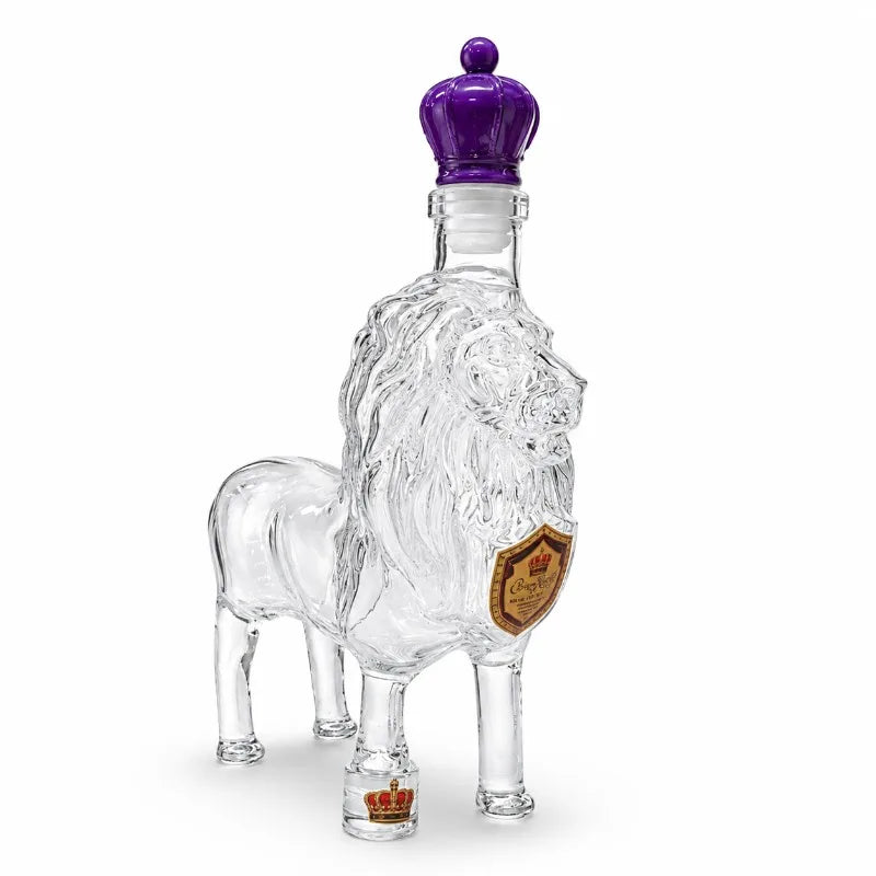 Vintage Style Lion Glass Liquor Decanter Purple Crown Stopper Decorative Whiskey Bottle Home Bar Accessories Gift