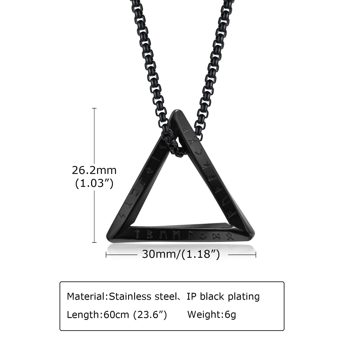 Nordic Triangle Pendant Necklaces for Men Boys,Waterproof Stainless Steel Pendant Necklaces with 50-70CM Box Chain,Stylish Gifts