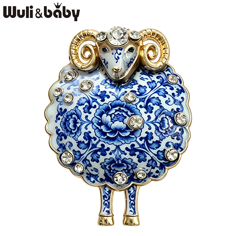 PENDRA Porcelaine Blue-White Goat Brooch