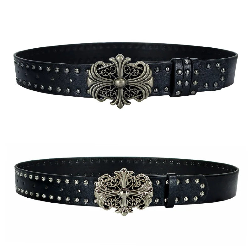 Ribbed trendy Plus Size women's belt Female vintage Cross jeans chic belt For Men dark decorative Punk Accessories Gothic Belt