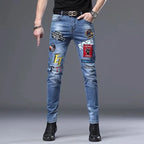 Spring Summer White Hot Drill Ripped Cowboy Korean Style Streetwear Men Washed Luxury Holes Slim Hip-hop Stylish Jeans Trousers