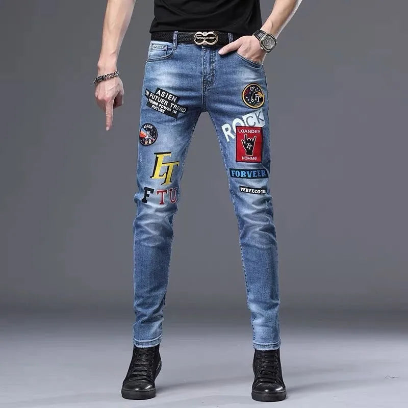 Spring Summer White Hot Drill Ripped Cowboy Korean Style Streetwear Men Washed Luxury Holes Slim Hip-hop Stylish Jeans Trousers