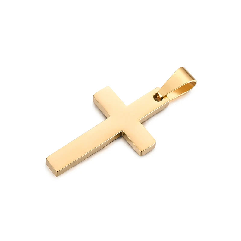 Gold Color Cross Necklaces for Men Boys,Stainless Steel Pendant Necklaces with 50cm Twist Rope Chain,Beach Surfing Jewelry Gift
