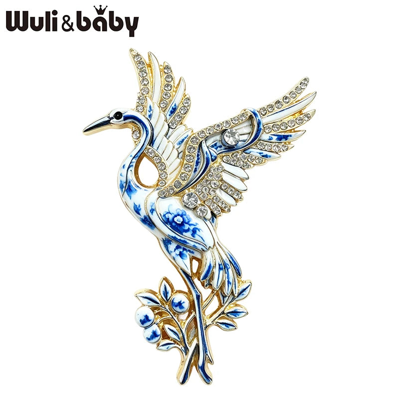 PENDRA Serene Crane Rhinestone Bird Brooch