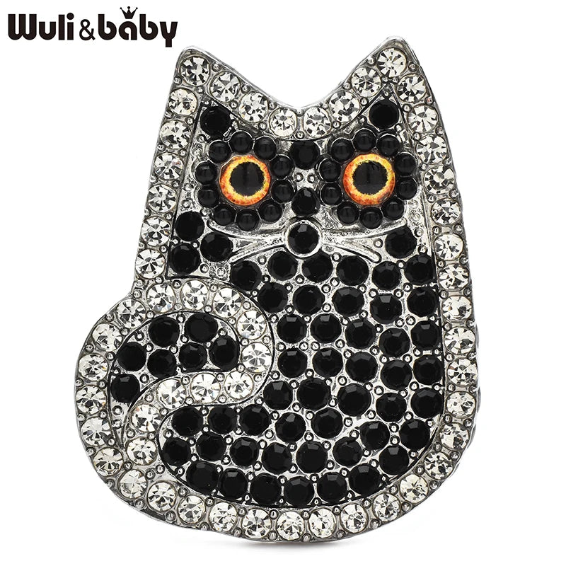 PENDRA Twinklecat 2-Color Rhinestone Cat Brooch