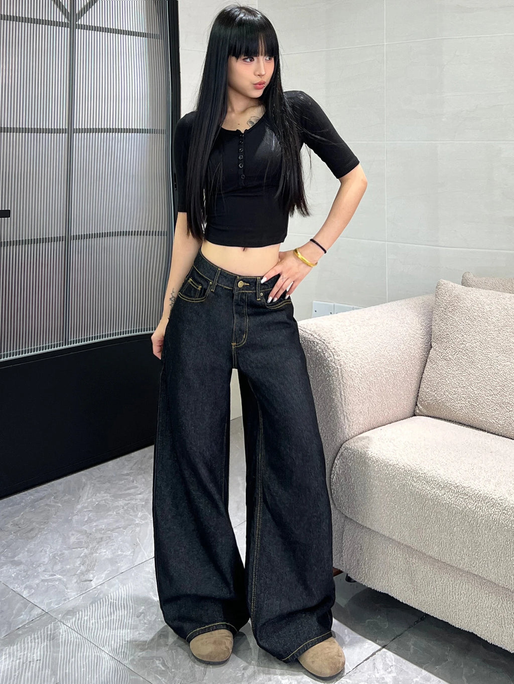 PENDRA Classic Black Loose Jeans