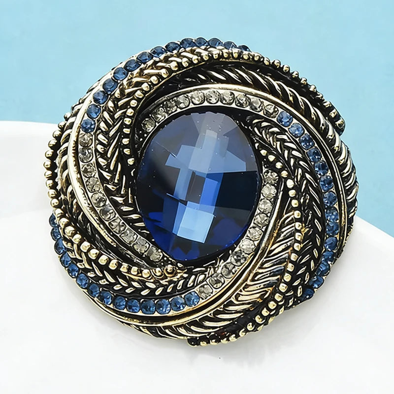 PENDRA Aurette 2-Color Vintage Rhinestone Round Brooch