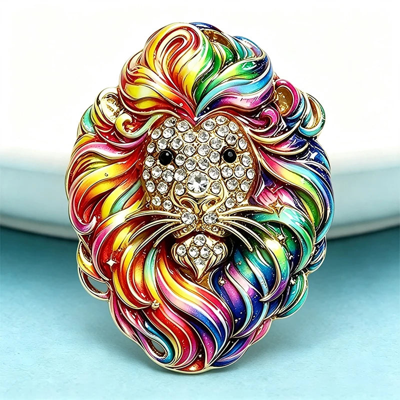 PENDRA Noble Lion Rhinestone Zodiac Brooch