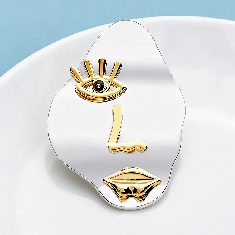 Wuli&baby Beauty Eye Mouth Face Brooches Women Metal Figure Office Casual Brooch Pins Gifts