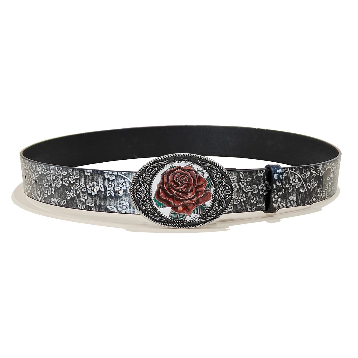 Men & Women's  Western Cowboy PU Leather Belts Vintage Belt Floral Engraved Buckle Silver Flora Plus Size Wide Belt for Jeans