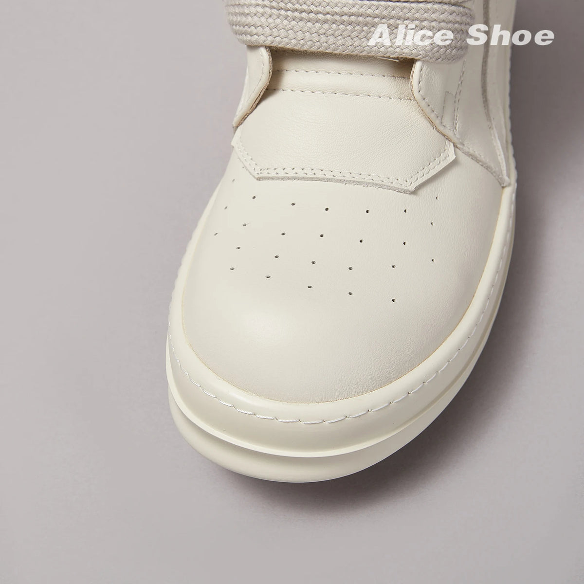 PENDRA White Geobasket White Leather High-Top Zip Thick-Sole Ankle Boots