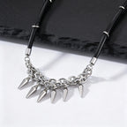 Rock Punk Rivet Leather Necklace for Men,Stainless Steel Tassel Chain Choker,Street Rapper Biker Jewelry Gift