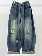 PENDRA Ripped Loose Dad Personality Elastic Waisted Versatile Carrot Pants
