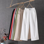 Female 2025 High Quality Loose Trousers Summer Elastic Waist Women's Pants Casual Solid Cotton Linen Ankle Length Pants