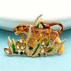 PENDRA Rhinestone Leopard Enamel Brooch