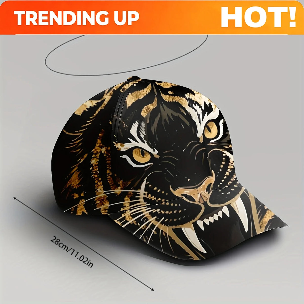 1pc, Tiger Print Golden  Cap, Unisex, Casual and Fashionable, Outdoor Sun Protection, Breathable and Adjustable, Trendy Street