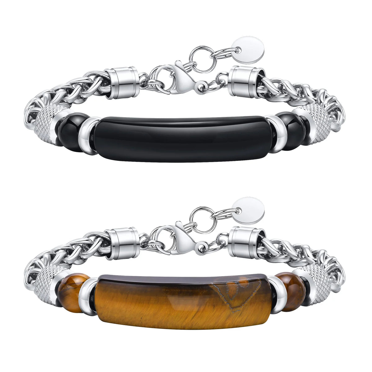 Mprainbow Mens Natural Stone Bracelets, Waterproof Stainless Steel Wheat Chain Wristband Gifts for Father Dad Birthday Christmas