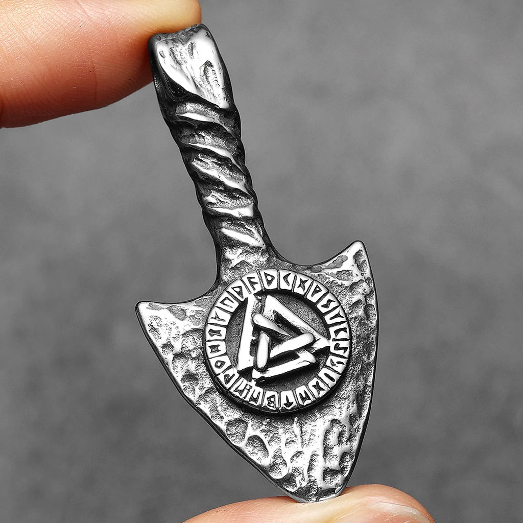 PENDRA Rune Spearhead Odin Steel Necklace