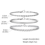 3pcs/set Cuban Chain Bracelet for Men,Classic Stainless Steel Stacked Bracelet,Punk Basic Chains Jewelry Gifts