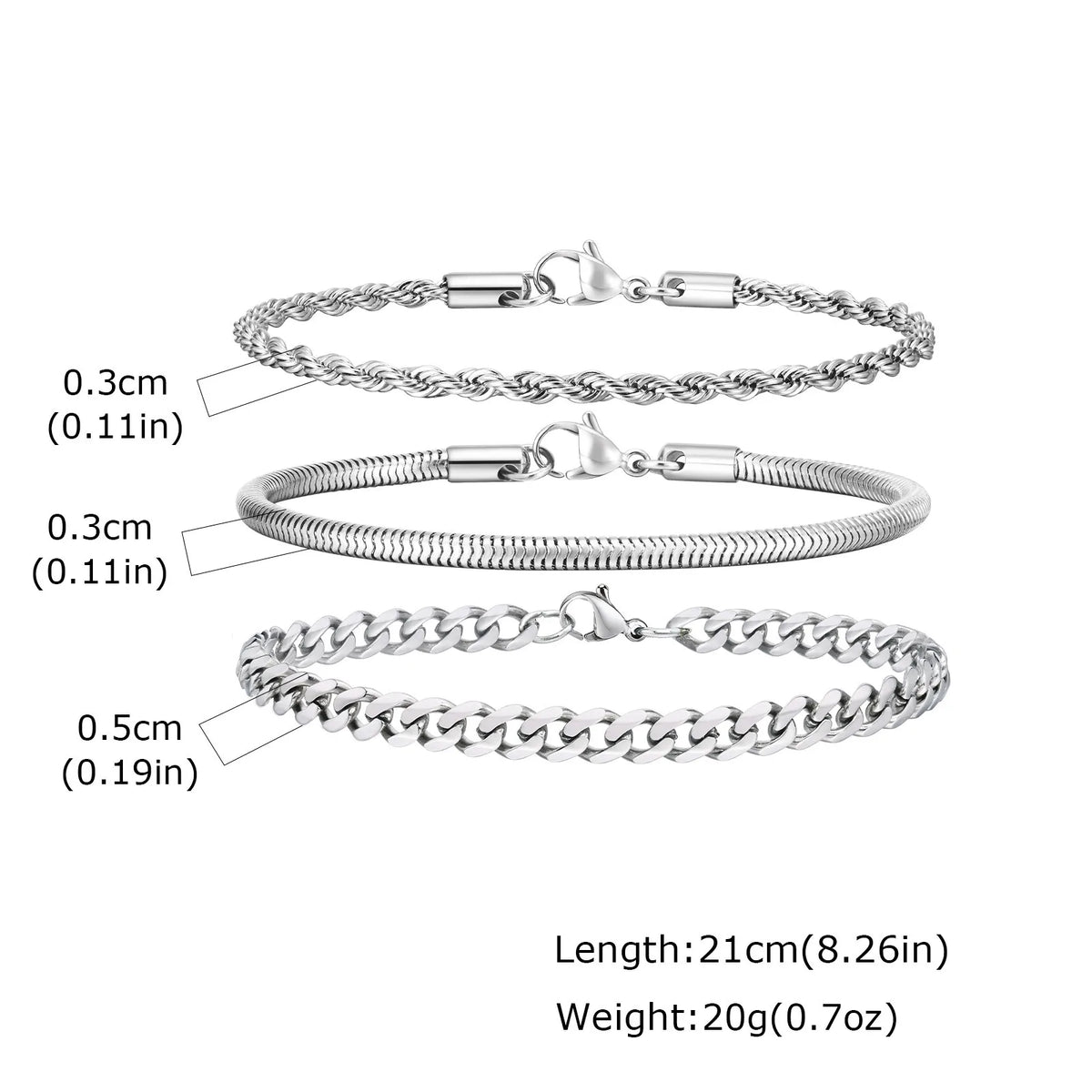 3pcs/set Cuban Chain Bracelet for Men,Classic Stainless Steel Stacked Bracelet,Punk Basic Chains Jewelry Gifts