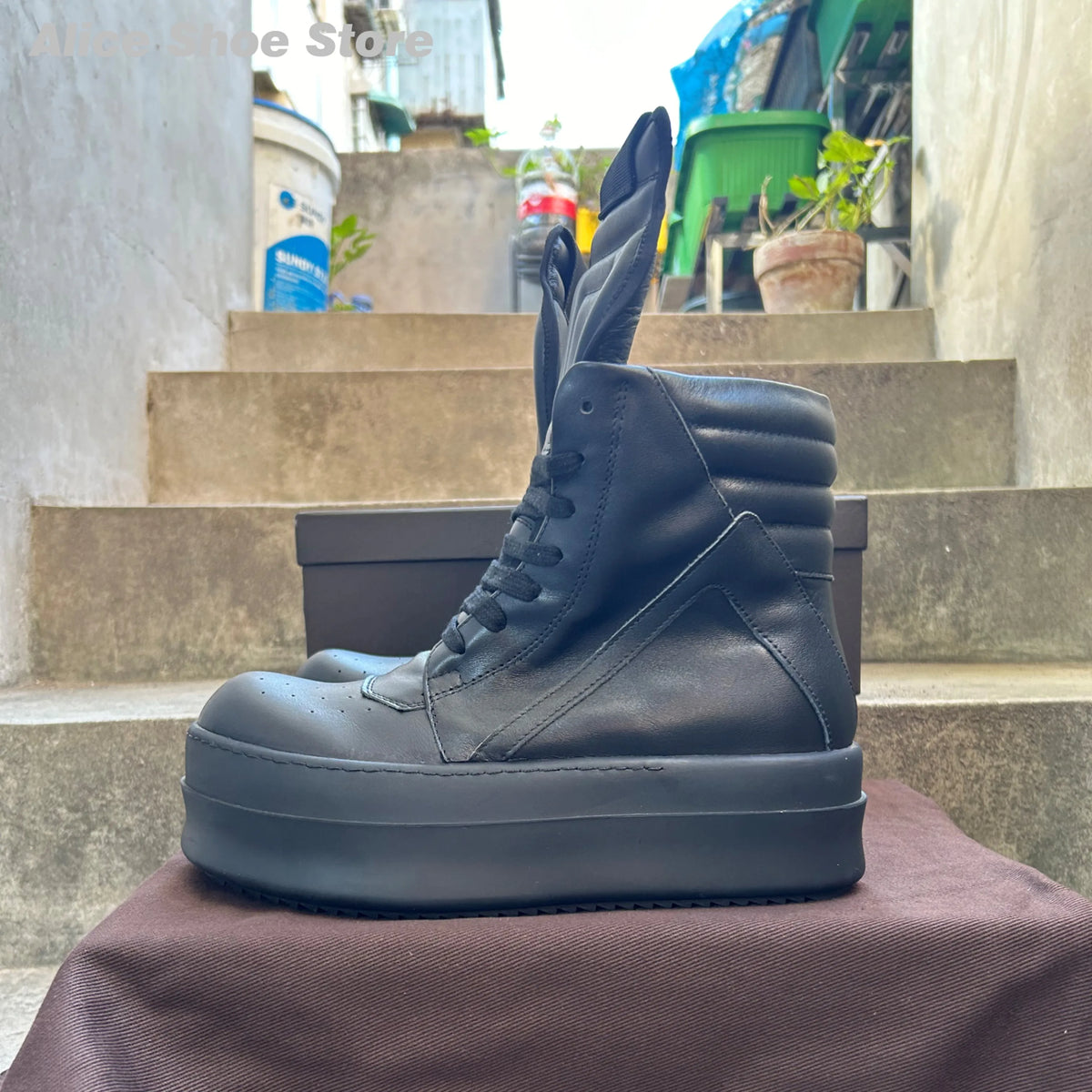 PENDRA Black Geobasket Black Leather 6cm Platform Zip Edition 3 Ankle Boots