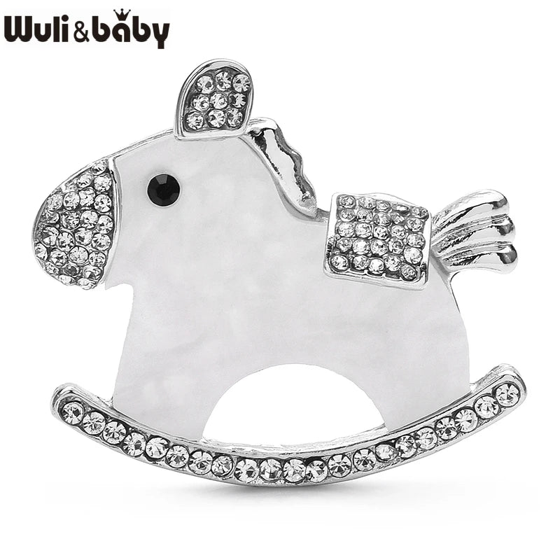 Wuli&baby Acrylic Trojan Brooches For Women Lady Cute Rhinestone Horse Party Casual Brooch Pins Gifts