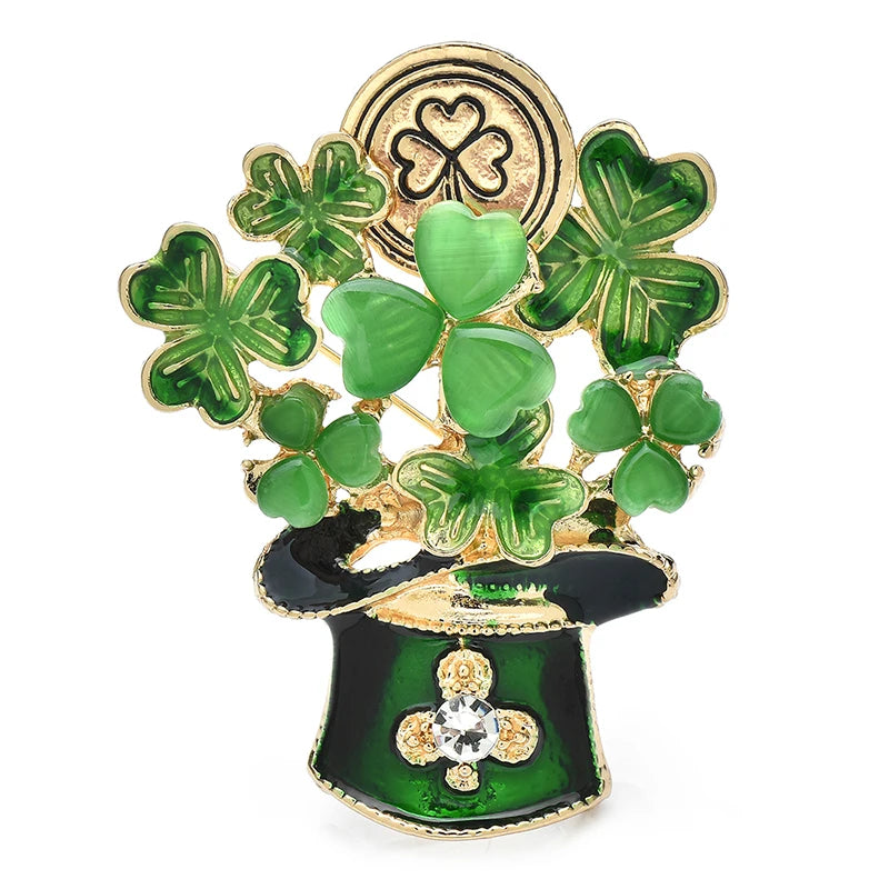 PENDRA Shamrocka Opal Shamrock Leaf Brooch