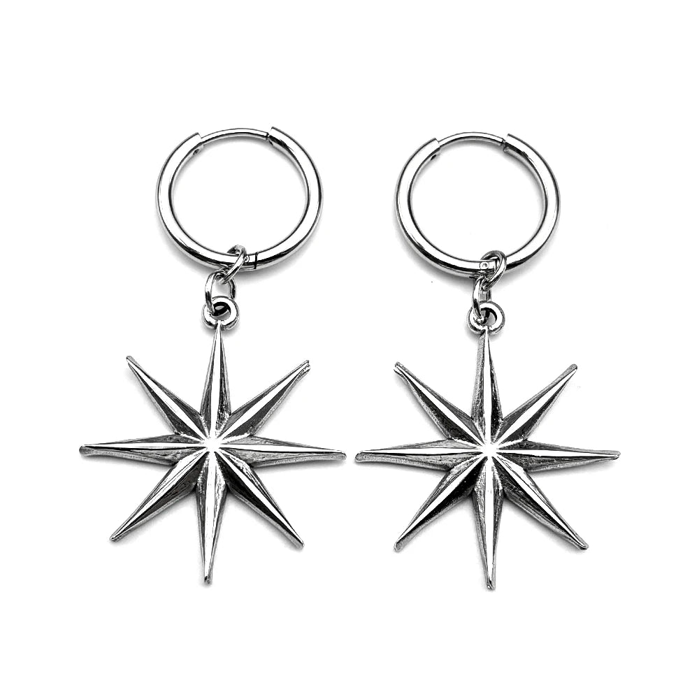 Y2K Star Swirl Earring Accessory For Egirl Boy Stainless Steel Silver Color Daily Streetwear Dark Kpop Ear Hoops Rapper Jewelry