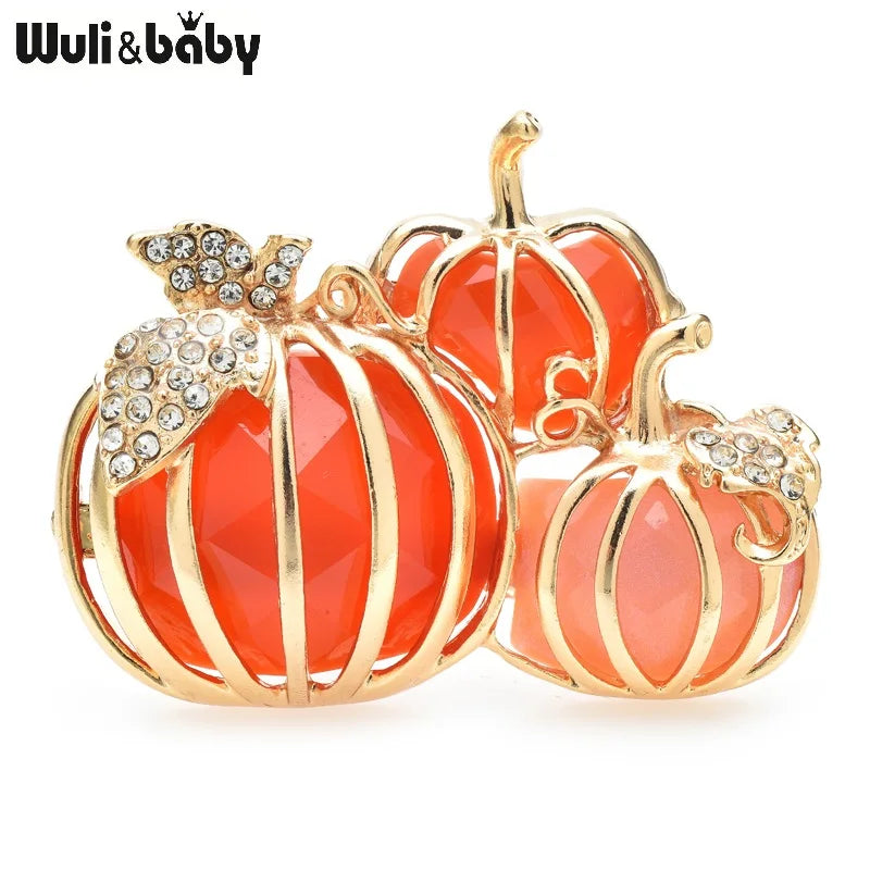 PENDRA Harvest Pumpkin Enamel Rhinestone Brooch
